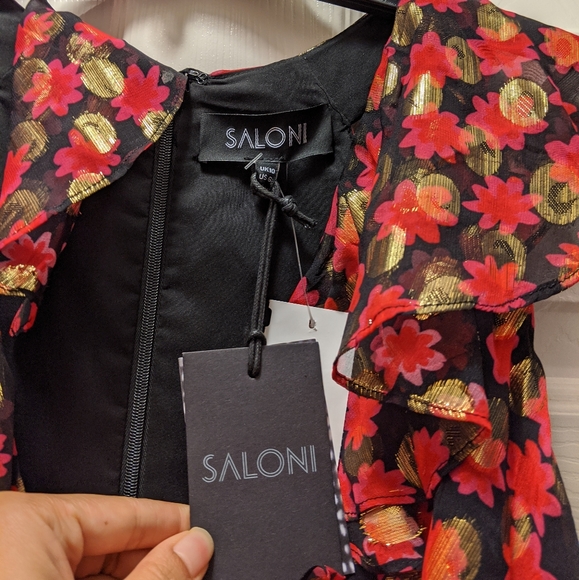 NWT Saloni Anita Ruffle Cocktail Dress Red Gold 6 - Picture 6 of 7